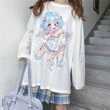 Kawaii Pink Print T-Shirt Shirt Long Sleeve Tops Loose Casual Graphic T Shirt Anime Manga - LoveJojo