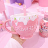 Strawberry and Cream Pink Large Coffee Mug - LoveJojo