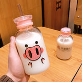 Pink Piggy or Black Glass Water Bottle 400ml With Lid