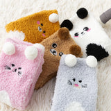 Cute Animal Fuzzy Socks Winter Warm Fleece Kawaii Panda Bear Cat Mouse Sleep Fluffy Sock
