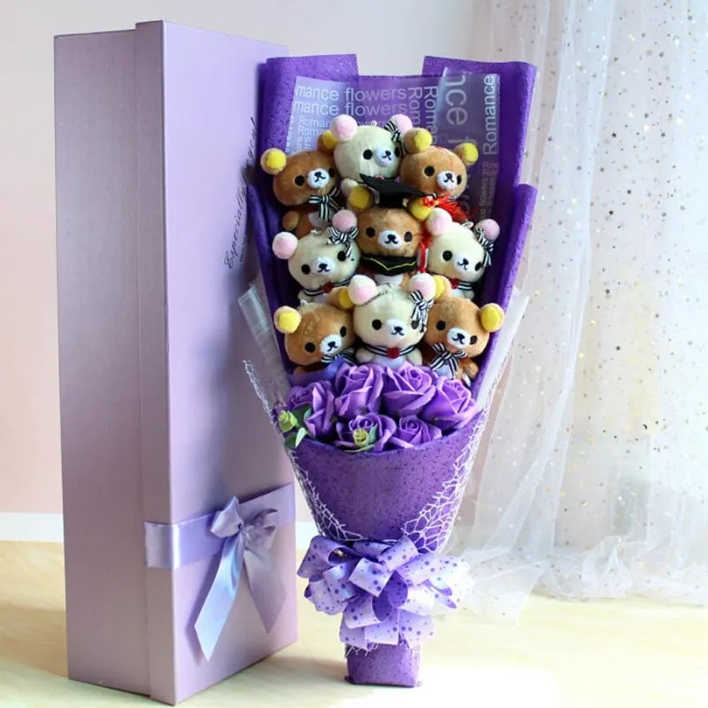 San X Rilakkuma Korilakkuma Teddy Bear Plush Toy Flower Bouquet Gift B LoveJojo