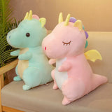 Pastel Dinosaur With Yellow Angel Wings - Pink or Green Sleeping Plush Toy