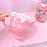 Strawberry and Cream Pink Large Coffee Mug - LoveJojo