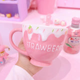 Strawberry and Cream Pink Large Mug for Coffee Tea Soup Yoghurt Desserts Cosy