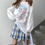 Kawaii Pink Print T-Shirt Shirt Long Sleeve Tops Loose Casual Graphic T Shirt Anime Manga - LoveJojo