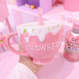 Strawberry and Cream Pink Large Mug for Coffee Tea Soup Yoghurt Desserts Cosy