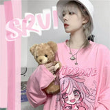 Kawaii Pink Print T-Shirt Shirt Long Sleeve Tops Loose Casual Graphic T Shirt Anime Manga - LoveJojo