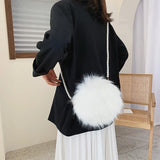 Faux Fur Fluffy White Bag Crossbody Handbag Pearl Strap