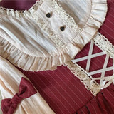 Japanese Autumn Kawaii Lolita Cosplay Dress Sweet Bow Full Sleeve Ruffles Brown