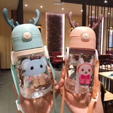 Cute Deer Antlers Water Bottle Pink Blue Yellow Green - LoveJojo