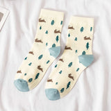 Fluffy Teddy Bear Socks Cream Brown Beige Chequered Print Kawaii - LoveJojo