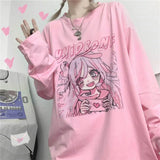 Kawaii Pink Print T-Shirt Shirt Long Sleeve Tops Loose Casual Graphic T Shirt Anime Manga - LoveJojo