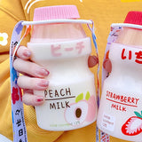 Milk Carton Shaped Water Bottle 480ml Pink, Red, Yellow, Green