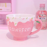 Strawberry and Cream Pink Large Mug for Coffee Tea Soup Yoghurt Desserts Cosy