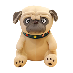 3D Brown Pug Plushie With Green Collar - LoveJojo