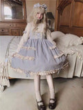 Japanese Autumn Kawaii Lolita Cosplay Dress Sweet Bow Full Sleeve Ruffles Brown