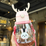 Cute Deer Antlers Water Bottle Pink Blue Yellow Green - LoveJojo