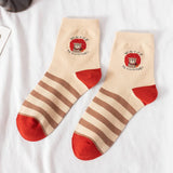 Fluffy Teddy Bear Socks Cream Brown Beige Chequered Print Kawaii - LoveJojo