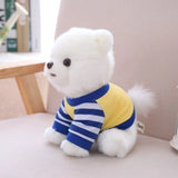 White Pomeranian Dog Puppy Wearing Jumper Sweater Plush Blue Yellow