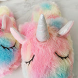 Rainbow Unicorn Plush Slippers Headband Bag and Sleep Mask Fluffy Multicoloured