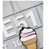 Cute Cartoon Women bag Ice Cream Cupcake Shape Lady Mini Shoulder Bag Metal Chain Mobile Keys Coin crossbody Messenger Bag
