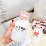 Pink Piggy or Black Glass Water Bottle 400ml With Lid