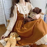 Japanese Autumn Kawaii Lolita Cosplay Dress Sweet Bow Full Sleeve Ruffles Brown