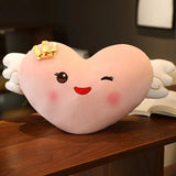 Smiley Heart with Gold Crown and White Angel Wings Plush 50cm