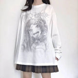 Kawaii Pink Print T-Shirt Shirt Long Sleeve Tops Loose Casual Graphic T Shirt Anime Manga - LoveJojo