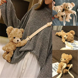 Plush Brown Teddy Bear Bag Crossbody Handbag Fur