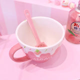 Strawberry and Cream Pink Large Mug for Coffee Tea Soup Yoghurt Desserts Cosy