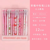 12 Peach Strawberry Series Black Ink Gel Pen School Stationery