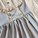 Japanese Autumn Kawaii Lolita Cosplay Dress Sweet Bow Full Sleeve Ruffles Brown