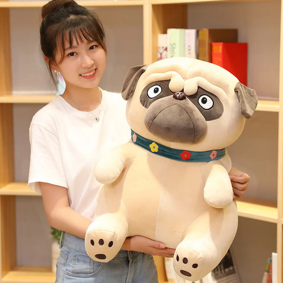 3D Brown Pug Plushie With Green Collar - LoveJojo