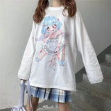 Kawaii Pink Print T-Shirt Shirt Long Sleeve Tops Loose Casual Graphic T Shirt Anime Manga - LoveJojo