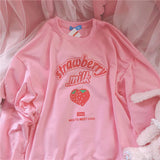 Harajuku Strawberry Milk Pink Sweatshirt Top Long-Sleeved - LoveJojo