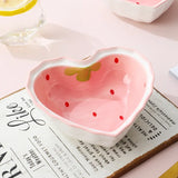 Strawberry Heart-Shaped Ceramic Bowl and Spoon Set - 400ml