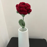 Crochet Flower Knitted Single Red Rose Handmade