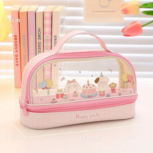 Kawaii Double Layer Pencil Case Large Transparent Stationery