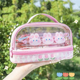 Kawaii Double Layer Pencil Case Large Transparent Stationery