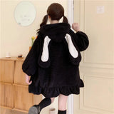 Hoodie Winter Bunny Ears White Black Pink Sweatshirt Long Sleeve Zip Up Hoodies