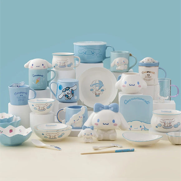 Sanrio Cinnamoroll Ceramic Plate Breakfast Mug Salad Bowl Glass Set - LoveJojo