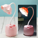 Flower LED Night Light Pen Pot Holder Lamp Pink