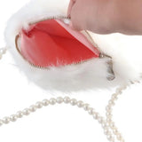 Faux Fur Fluffy White Bag Crossbody Handbag Pearl Strap