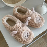 Plush Alpaca Sheep Lamb Warm Fluffy Faux Fur Slippers