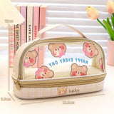 Kawaii Double Layer Pencil Case Large Transparent Stationery