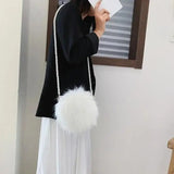 Faux Fur Fluffy White Bag Crossbody Handbag Pearl Strap