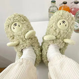 Plush Alpaca Sheep Lamb Warm Fluffy Faux Fur Slippers