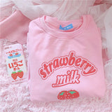 Harajuku Strawberry Milk Pink Sweatshirt Top Long-Sleeved - LoveJojo