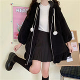 Hoodie Winter Bunny Ears White Black Pink Sweatshirt Long Sleeve Zip Up Hoodies